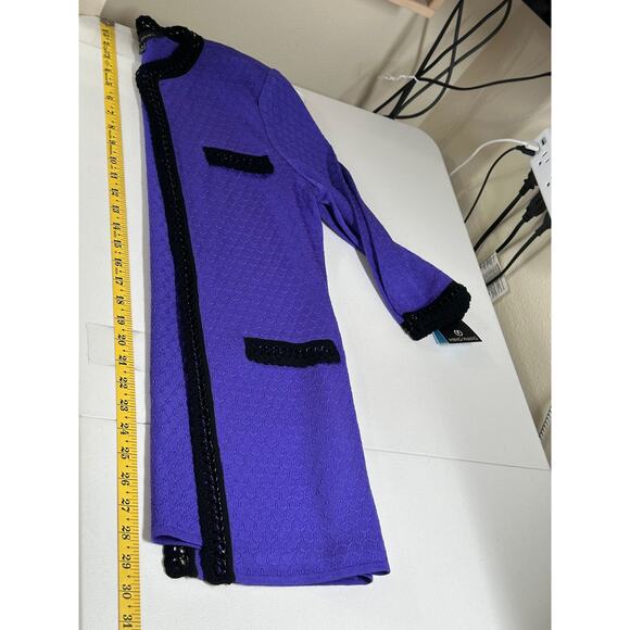 Ming Wang Jacket Womens Small Purple Black‎ Crochet Chain Contrast Knit Cardigan - Picture 12 of 12